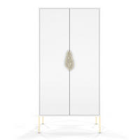 HIGHBOARD Merlin, Weiß, Goldene Details - Goldfarben/Weiß, Holzwerkstoff/Metall (80/160/40cm) - Skandica