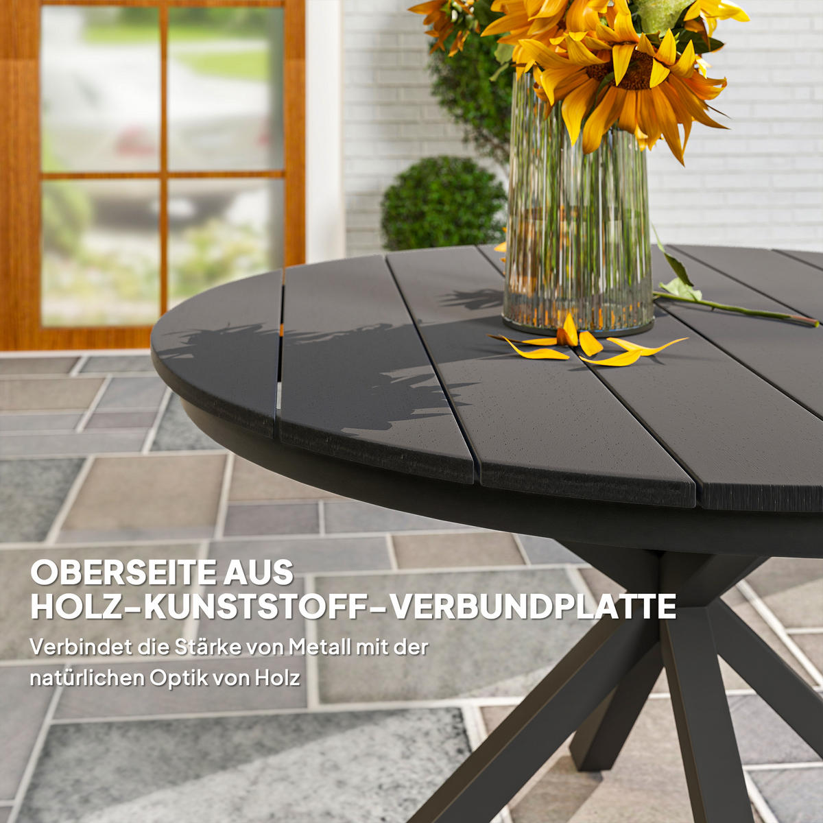 GARTENTISCH rund Ø118 Schwarz - Schwarz, Metall (118/118/74cm) - Outsunny