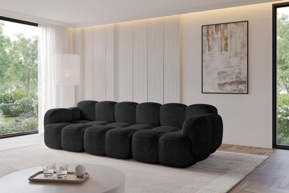 3-SITZER modulares Sofa Miko-S2 300x118x75 cm Schwarz Velours - Schwarz, Holzwerkstoff/Kunststoff (300/75/118cm) - ALTDECOR
