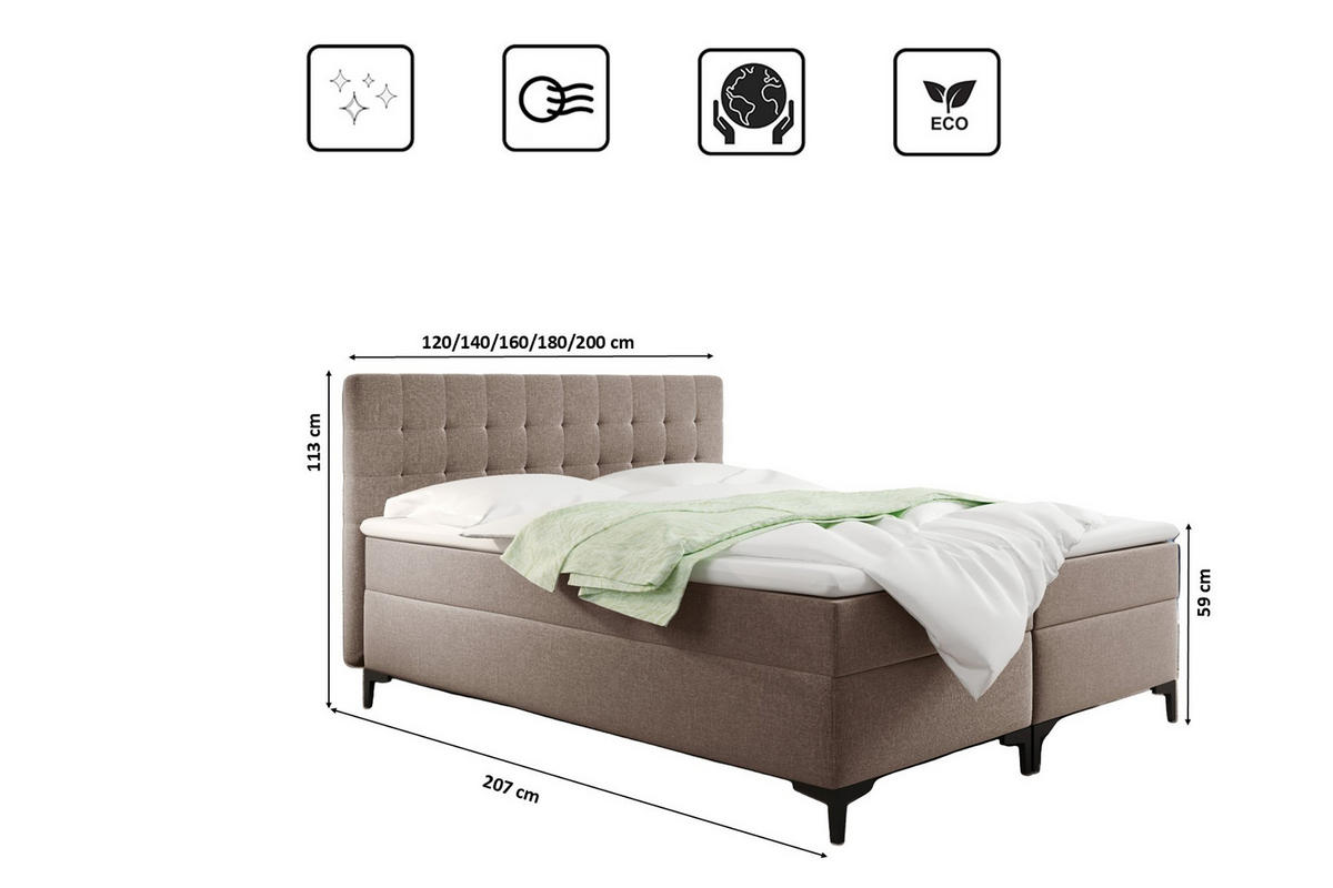 BOXBETT Mit Bettkasten Denver Stoff Muna Dunkelbeige 120x200 cm H3-Bonell - Cappuccino, Holz (120/200cm) - Kaiser Möbel