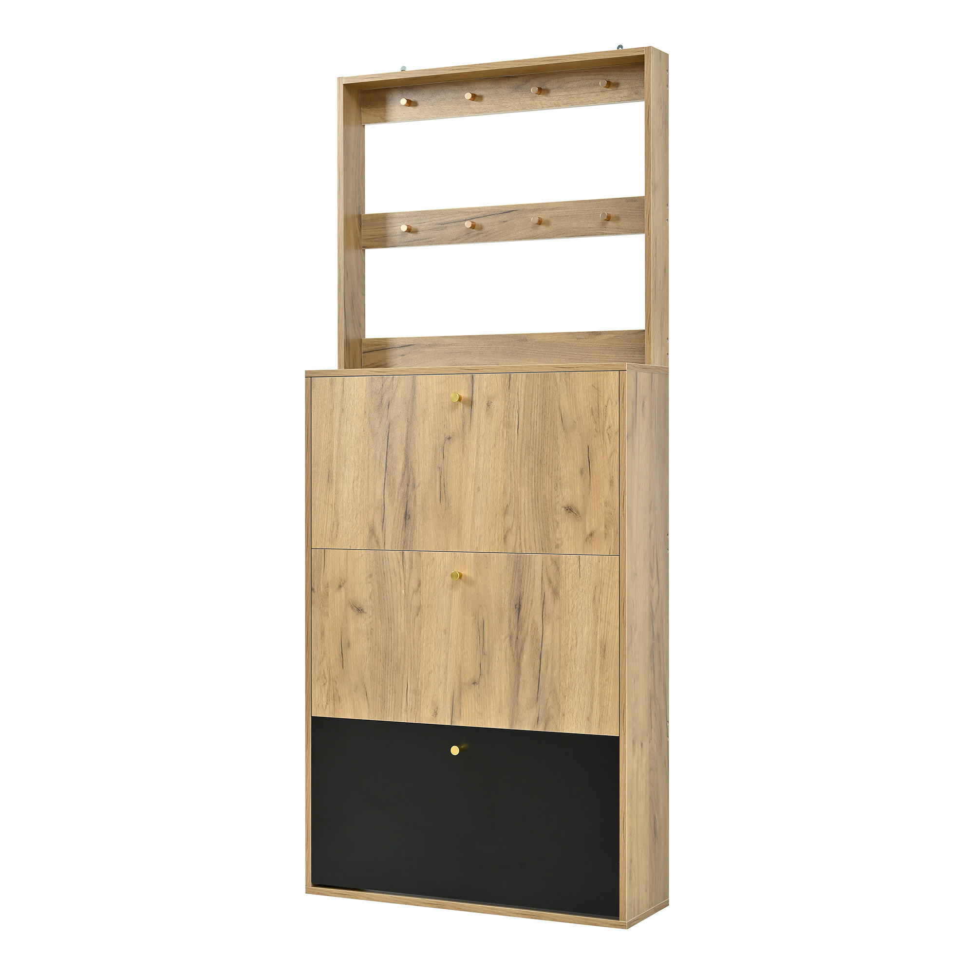 SCHUHKIPPER DE-37942 mit 3 Klappen und Haken Holzfarbe - Naturfarben, Holzwerkstoff (75/180/24cm) - ComfortXL