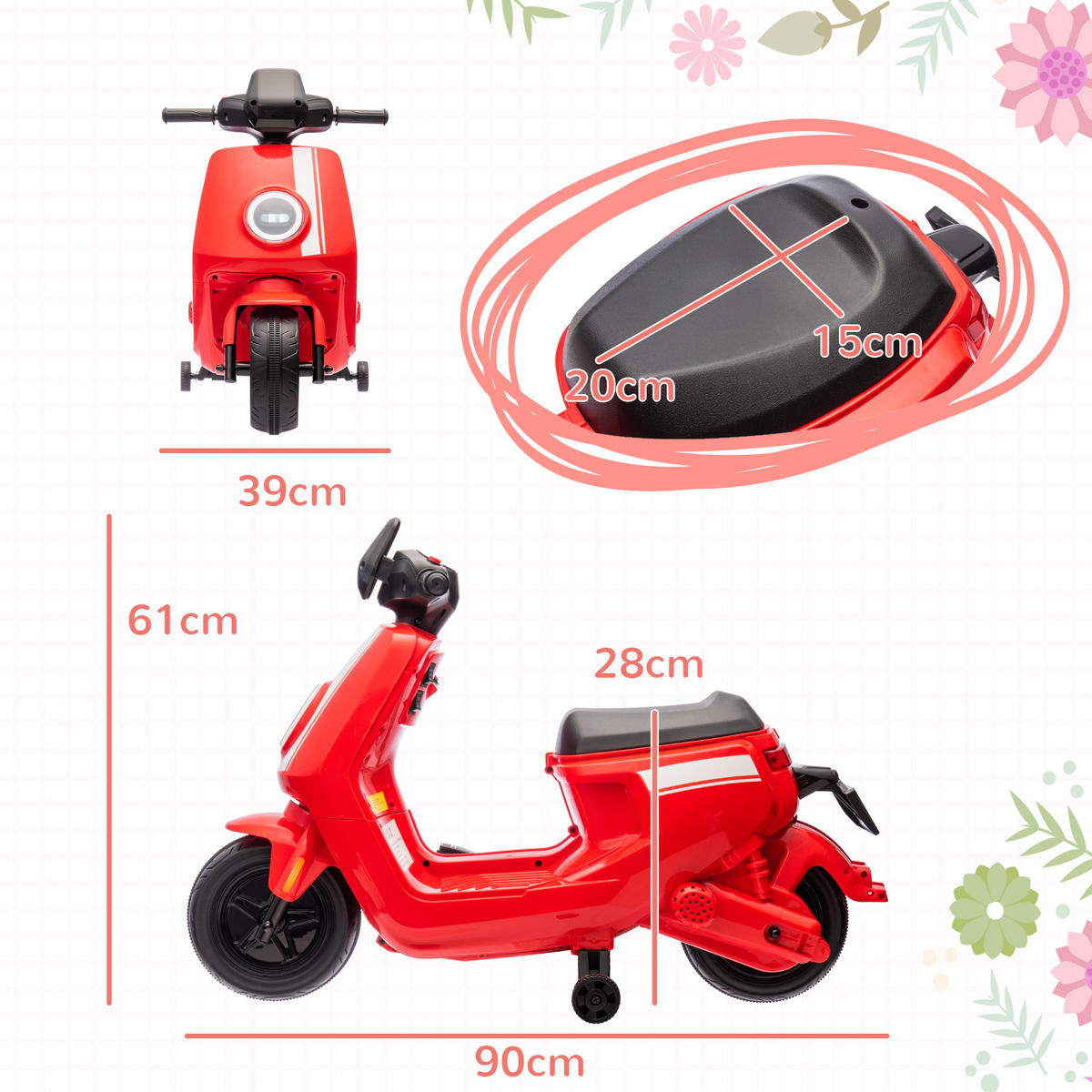KINDER Elektro-Motorrad - Rot, Metall (90/39/61cm) - AIYAPLAY