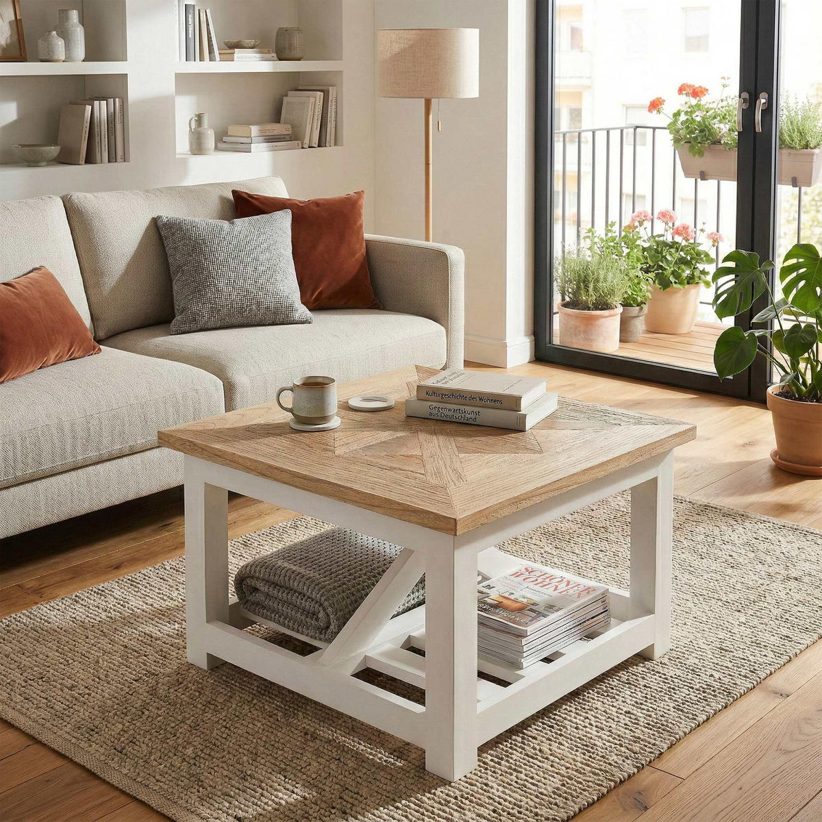 COUCHTISCH Tilly Ablage 60x60x40cm Holz Natura Beistelltisch - Naturfarben, Holz (60/60/40cm) - DELUKE