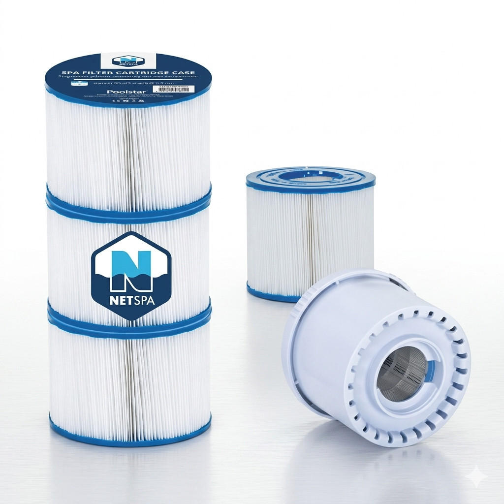 POOL FILTERKARTUSCHE 3er Set, Whirlpool Filter, Ersatzfilter, Spa Zubehör, Wasserfilter, Kartuschenfilter, Poolpflege, Filtereinsatz, Reinigungssystem - Blau/Weiß, Kunststoff (8/10.5/8cm) - Netspa