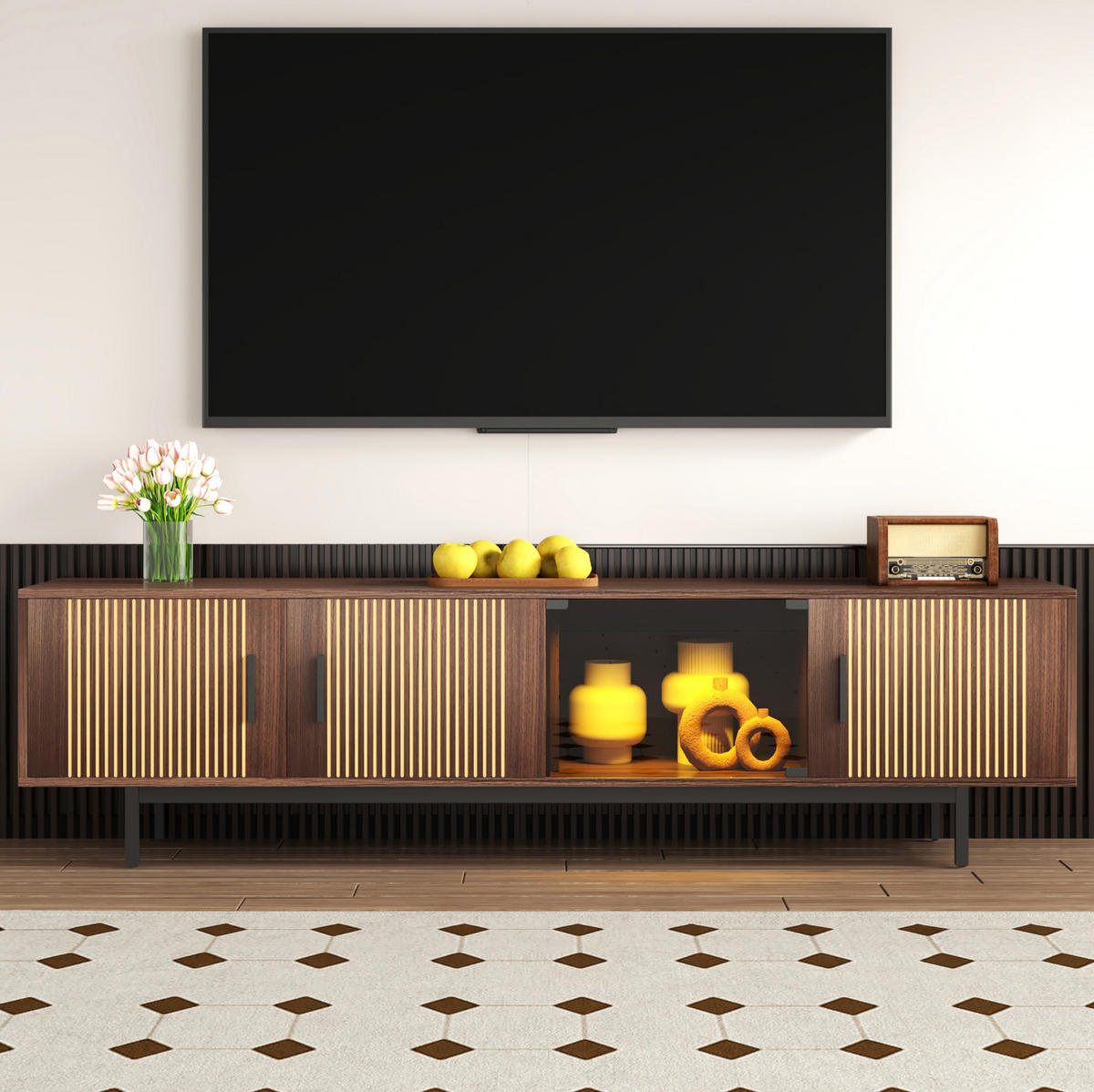 TV-SCHRANK in Schwarz und Walnussbraun mit LED-Leiste 200/35/53 cm - Walnussfarben, Holzwerkstoff (200/53/35cm) - Redom