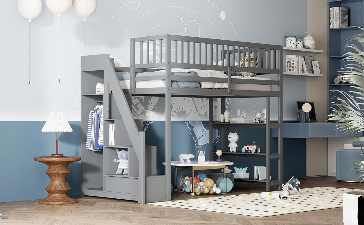 HOCHBETT 90x200 cm Schrank Regal grau - Grau, Holz (90/200cm) - LEBENLANG