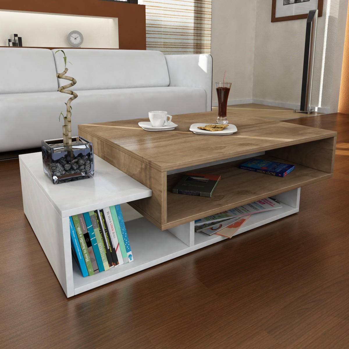 COUCHTISCH Tab Weiß Walnuss - Walnussfarben/Weiß, Holzwerkstoff (60/105/32cm) - moebel17