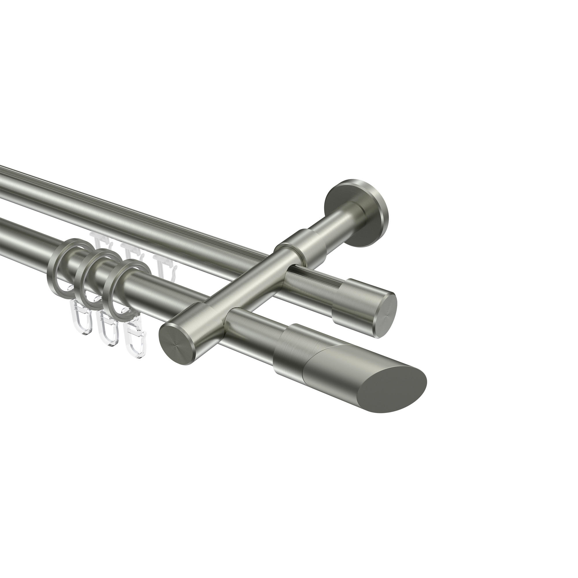 RUNDROHR-INNENLAUF-GARDINENSTANGEN-SET Prestige Verano 420 cm (geteilt in 3 x 140 cm), 2-läufig, 20 mm Ø Edelstahl-Optik - Edelstahlfarben/Silberfarben, Metall (420cm) - INTERDECO