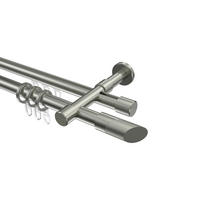 RUNDROHR-INNENLAUF-GARDINENSTANGEN-SET Prestige Verano 420 cm (geteilt in 3 x 140 cm), 2-läufig, 20 mm Ø Edelstahl-Optik - Edelstahlfarben/Silberfarben, Metall (420cm) - INTERDECO