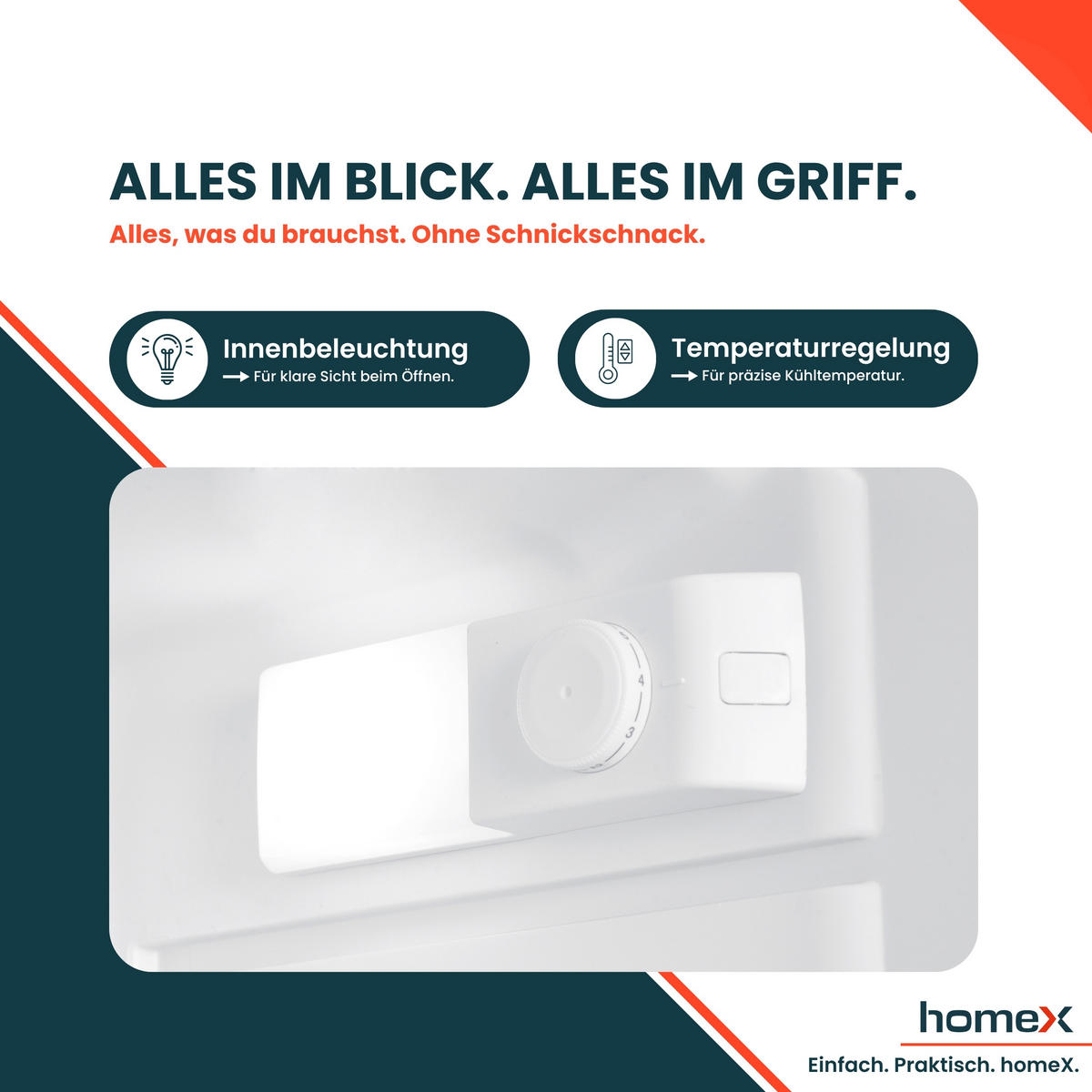 KÜHLSCHRANK, ohne Gefrierfach, Vollraumkühlschrank klein - 88L Nutzinhalt, freistehend und kompakt, leise 39 dB, LED-Innenbeleuchtung - Weiß, Kunststoff/Metall (47.5/85/44.5cm) - homeX