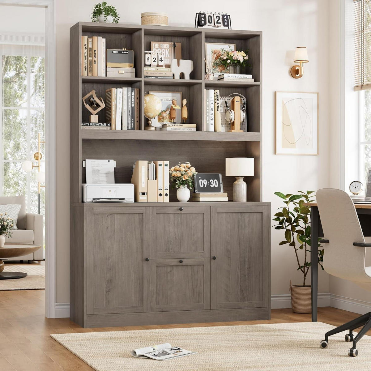 BÜCHERREGAL mit Steckdose Artisan Eiche 116 x 40 x 182 cm - Grau, Holzwerkstoff (116/182/40cm)