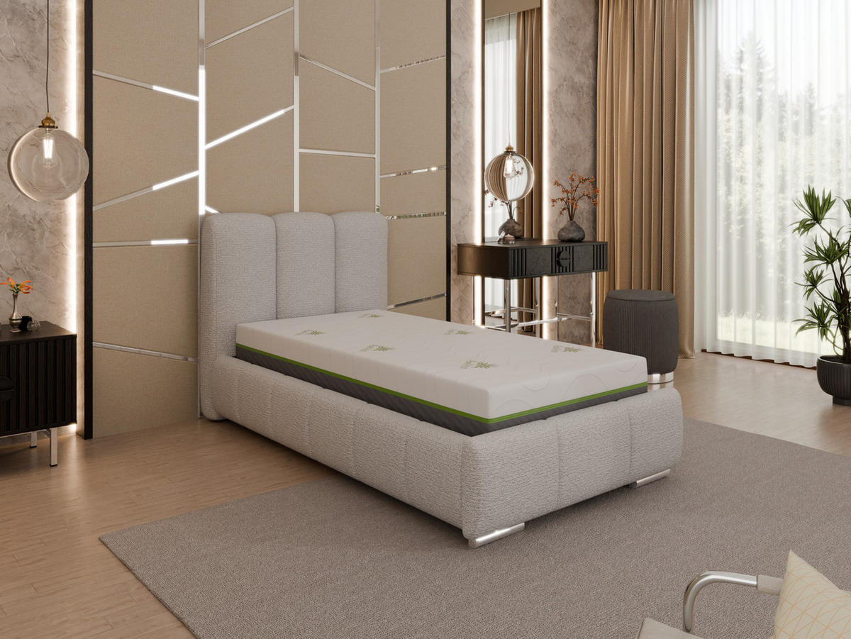 POLSTERBETT Zaira 90x200cm – Elegantes Polsterbett für modernen Wohnstil , ZONIERTE TASCHENFEDERN KOKOS (21cm), Sandfarben - Sandfarben, Holz (90/200cm) - Homesy