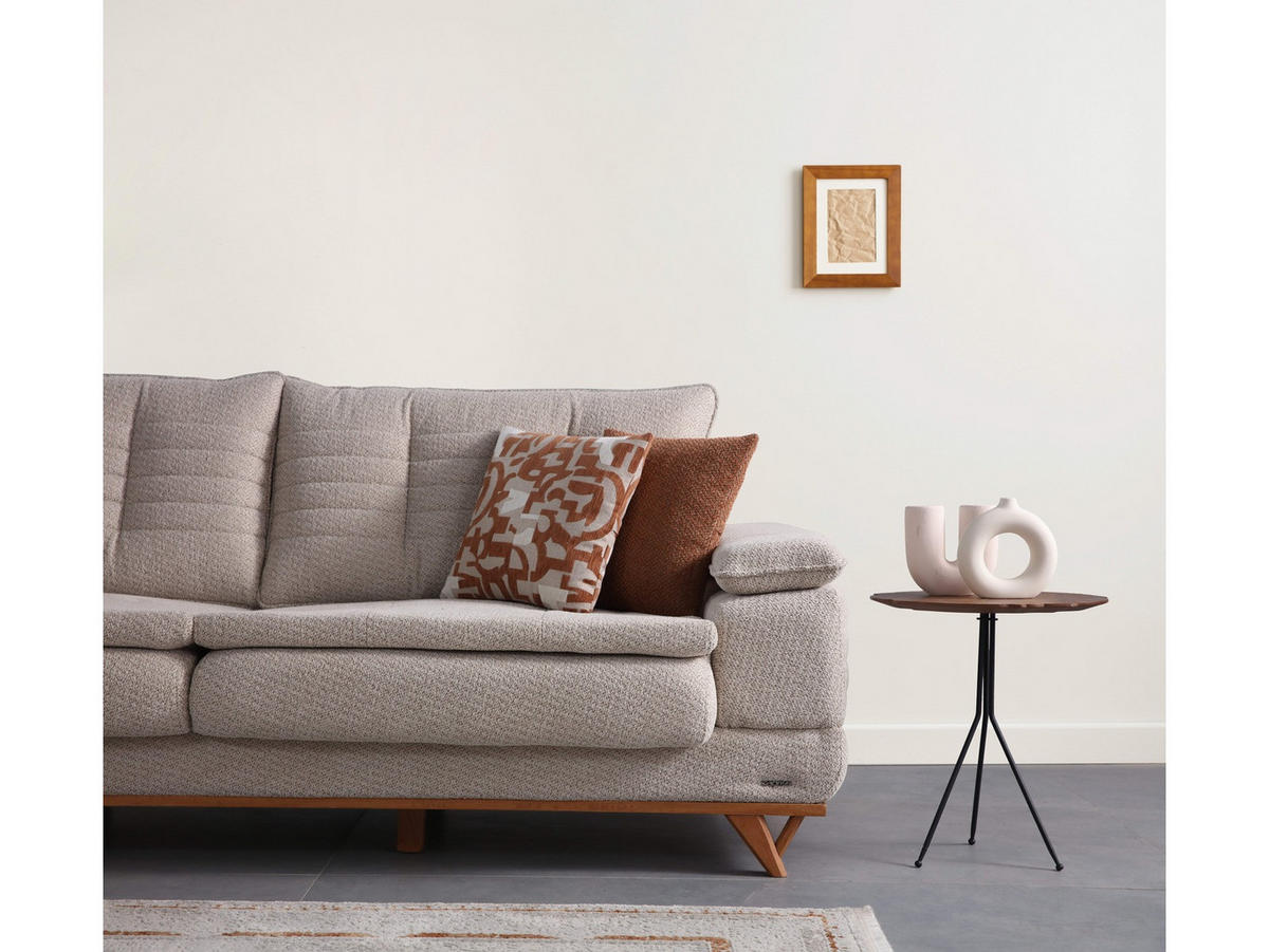 SOFA New Riga 2-Sitzer Mikrofaser Webstoff Beige - Beige, Holz/Textil (180/84/100cm)
