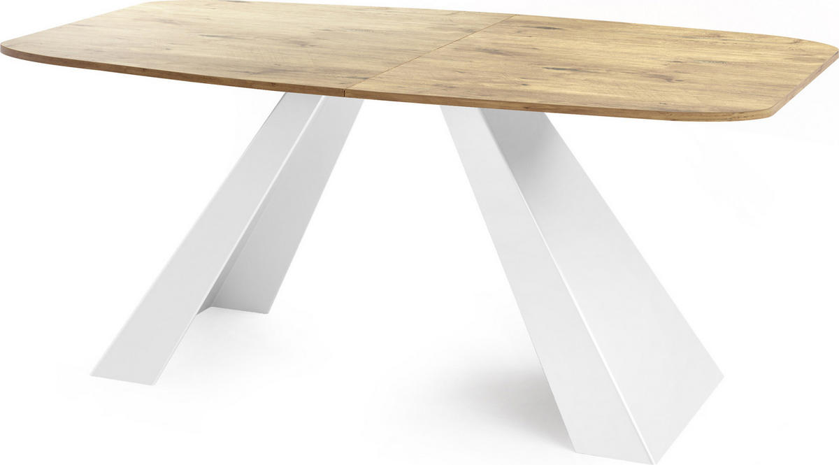 ESSTISCH Monte Weiß rechteckig ausziehbar, Lancelot Eiche 160-200/80/76 cm - Eichefarben/Weiß, Holzwerkstoff/Metall (160/80/76cm) - WFL GROUP