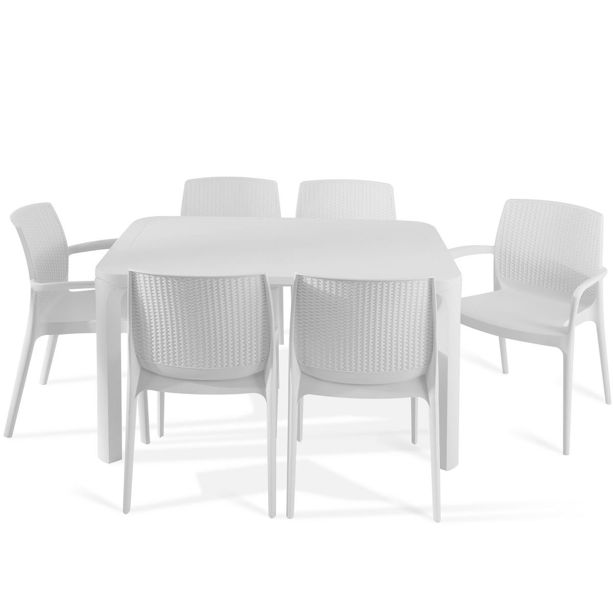 GARTENMÖBEL-SET LEOPSI, RANTU 7-tlg, Weiß - Weiß, Kunststoff - KONSIMO®