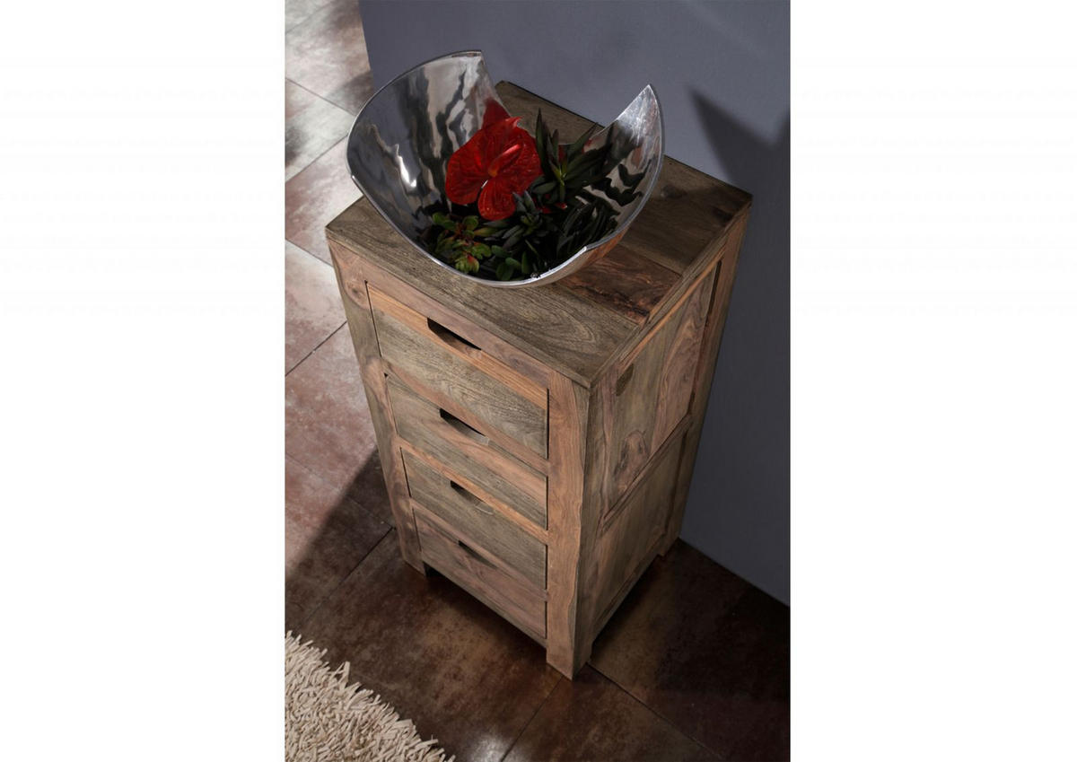 KOMMODE Sheesham 45x40x100 grau geölt NATURE GREY #54 - Grau, Holz (45/100/40cm) - Massivmoebel24