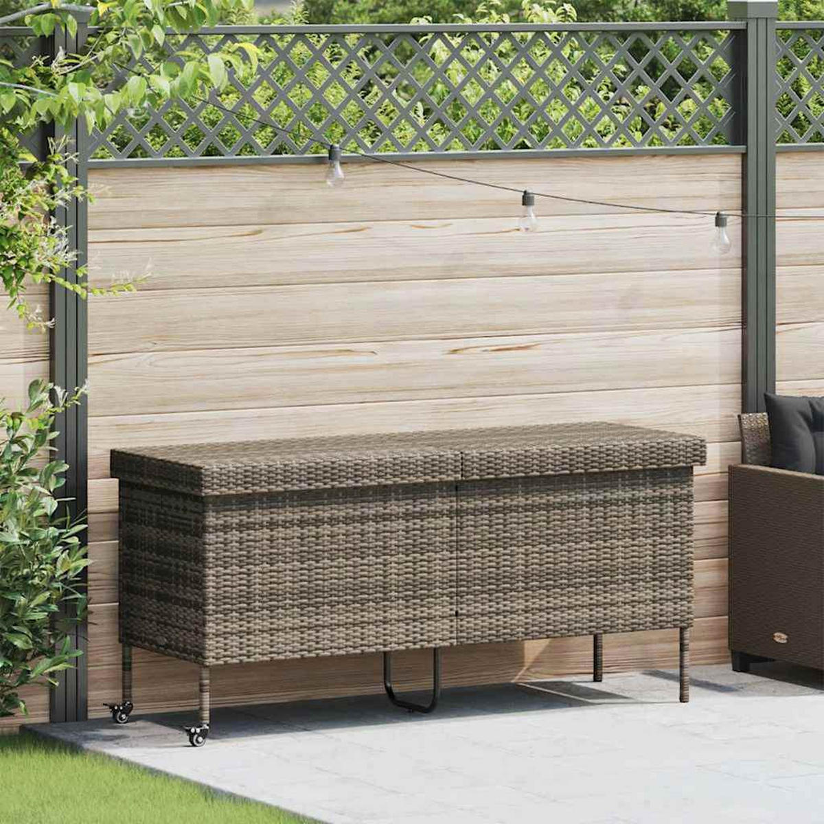 GARTENTRUHE Mit Rollen Grau 160/55/75 Cm Poly Rattan - Grau, Kunststoff (160/75/55cm) - vidaXL