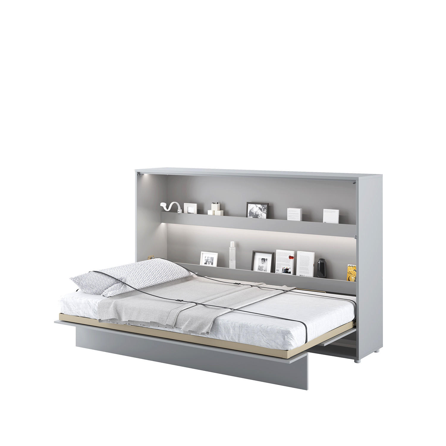 SCHRANKBETT BC-05 - 120x200cm Horizontal - Grau Matt mit Matratze - Grau, Holzwerkstoff (200/120cm) - Meblini