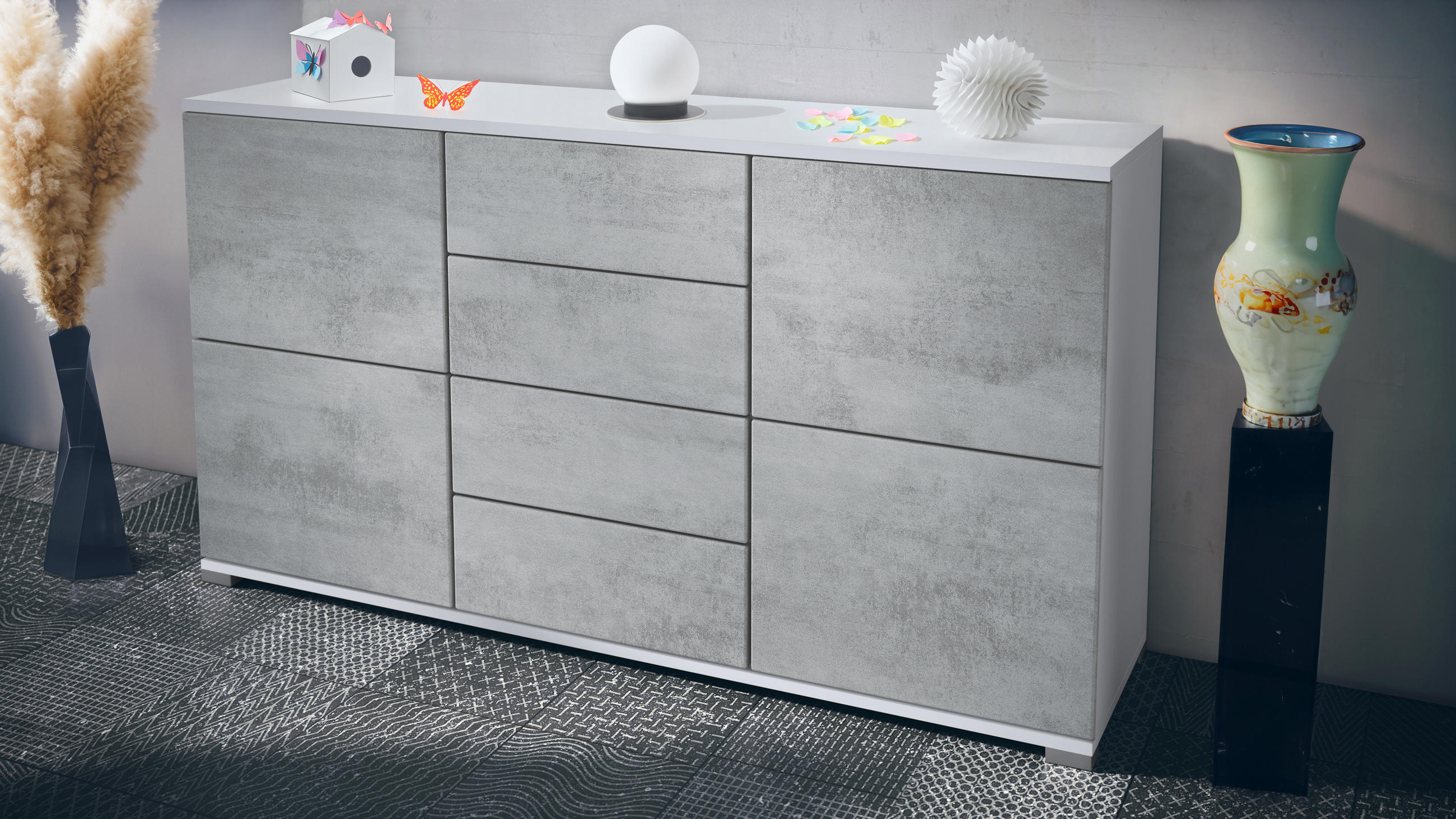 SIDEBOARD Rova Beton Oxid Optik - Hellgrau, Holzwerkstoff (138.5/75.5/35cm) - Vladon