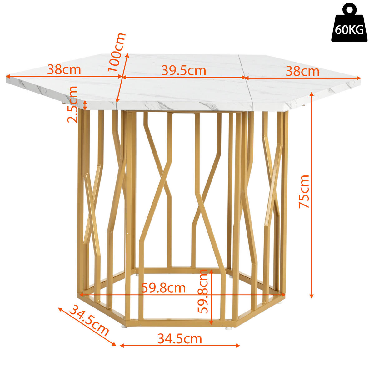 ESSTISCH 115x100x75 cm in Weiß und Gold aus MDF mit Marmoroptik - Goldfarben, Holzwerkstoff (115.5/100/75cm) - Modfu