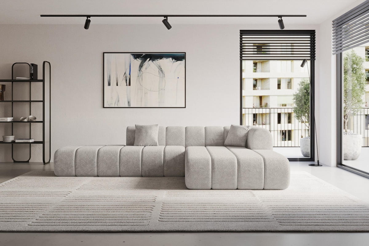 ROHOVÁ SEDAČKA s otomanem, pravá BILA-L 289x176x71 Světle šedá Žinylka - černá/světle šedá, kompozitní dřevo/textil (289/176cm) - ALTDECOR