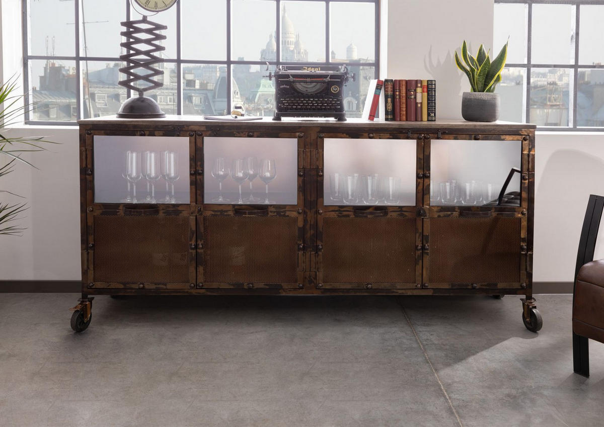 SIDEBOARD Mango 180x40x90 braun lackiert HEAVY INDUSTRY #215 - Braun, Holz (180/90/40cm) - Massivmoebel24