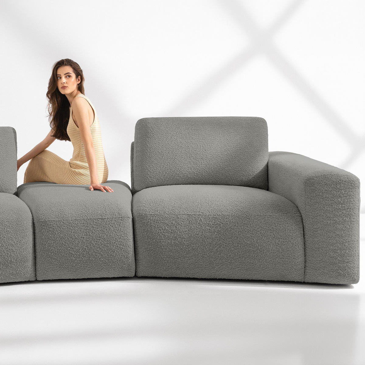 5-SITZER ECKSOFA ZUCCO Boucle links, Grau - Grau, Textil (430/84/105cm) - KONSIMO®