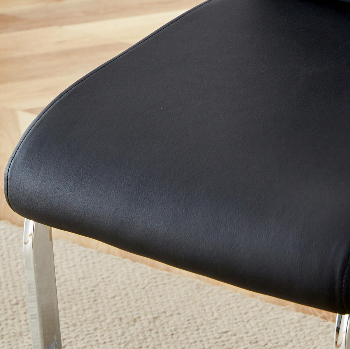 BARHOCKER 2er-Set mit Fußstütze 96,5 cm PU-Leder Schwarz/Silber - Schwarz, Metall (46.5/96.5/38.9cm) - Meubliv