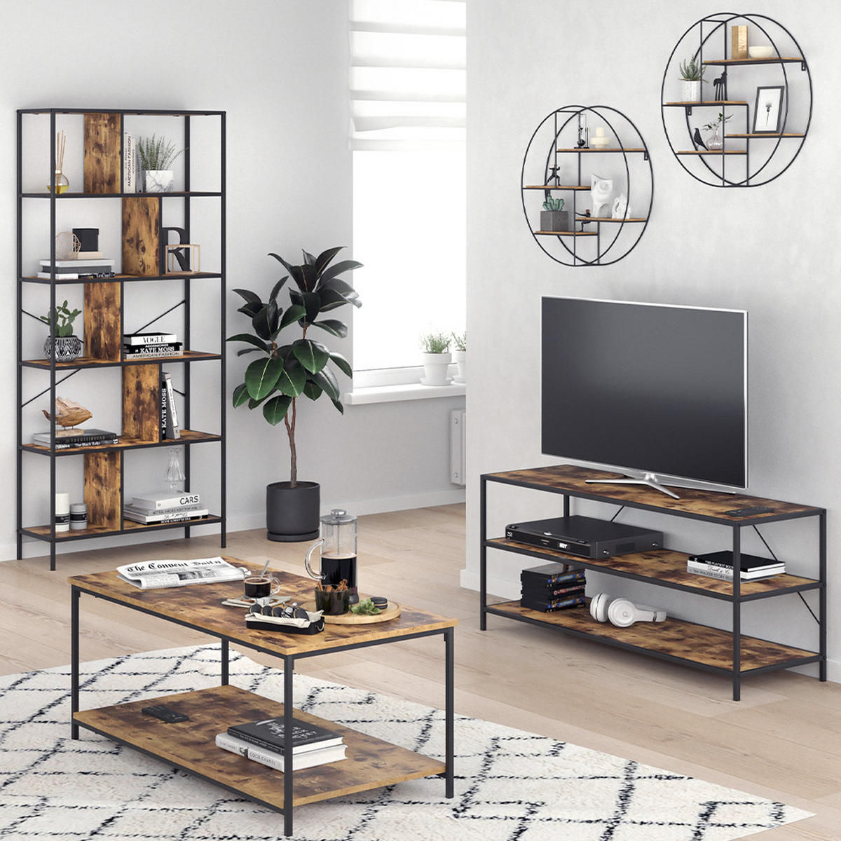 COUCHTISCH Fyrk, Eiche rustikal/Schwarz, 108 x 52 cm - Alteiche/Schwarz, Holzwerkstoff (52/108/45cm) - Vicco