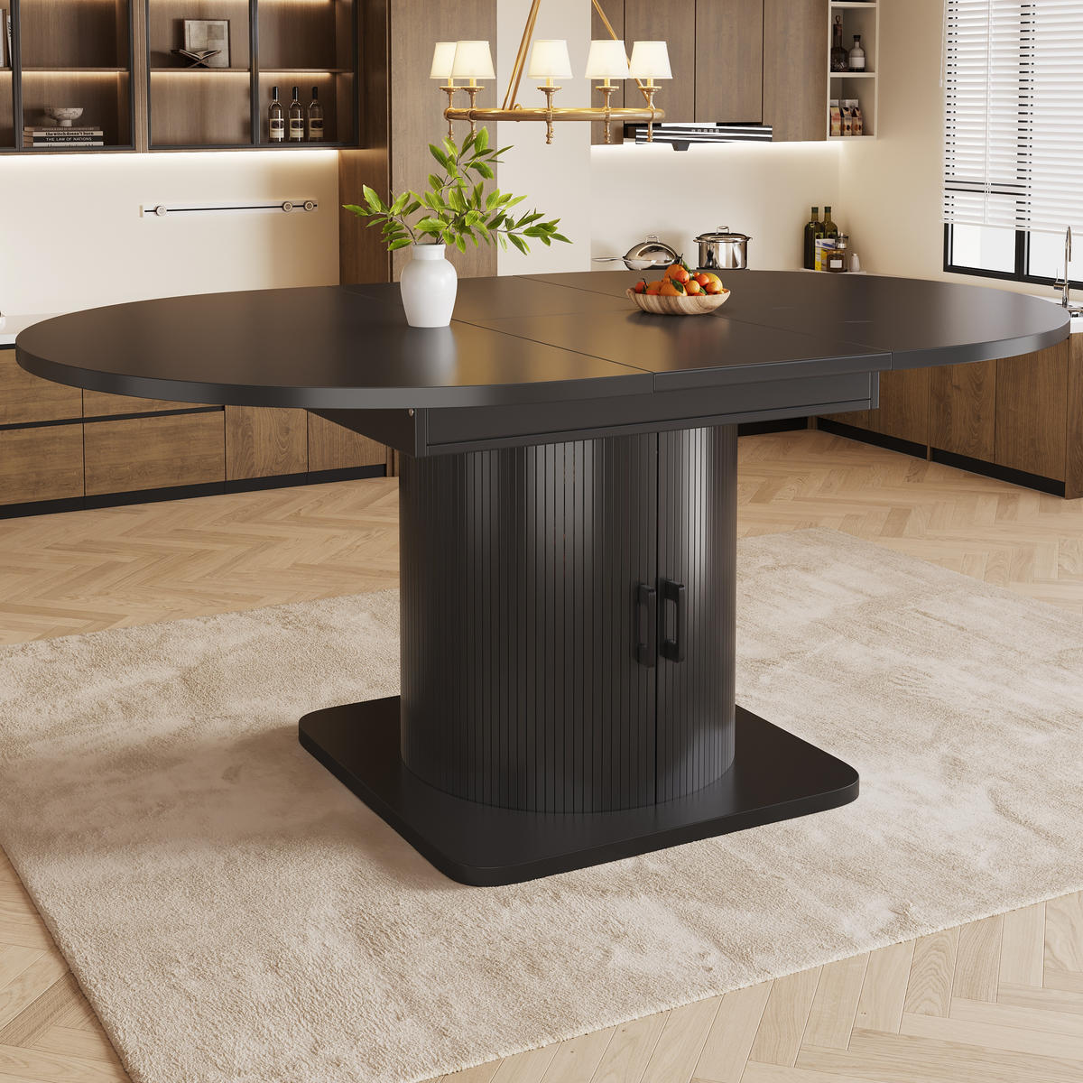 ESSTISCH Ausziehbar Stauraum MDF Schwarz - Schwarz, Metall (118/118/76cm) - FLIEKS