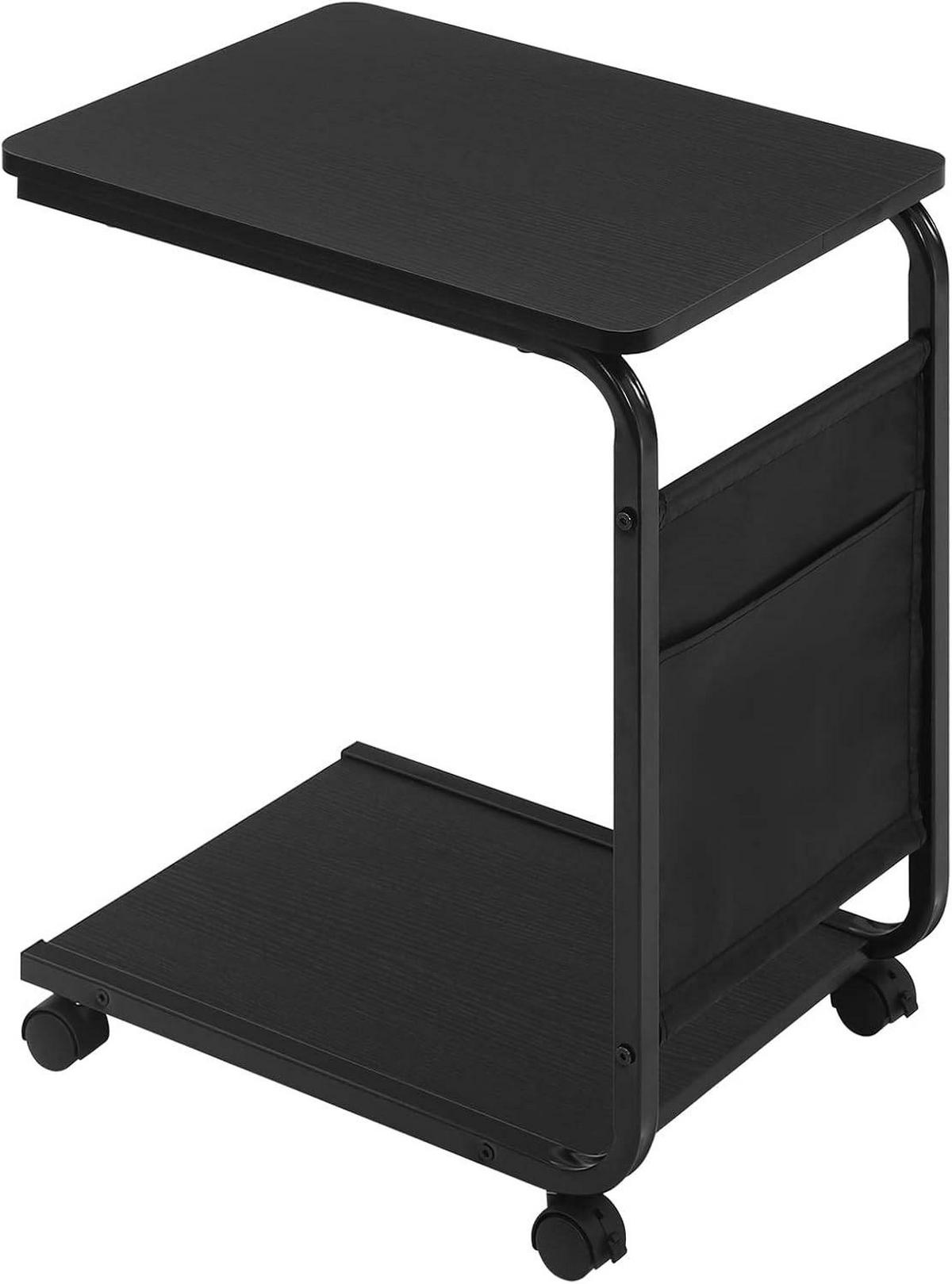 BEISTELLTISCH, Couchtisch mit 2 Ablagen 1 Seitentasche - Schwarz, Holzwerkstoff/Textil (35/50/62cm) - Woltu