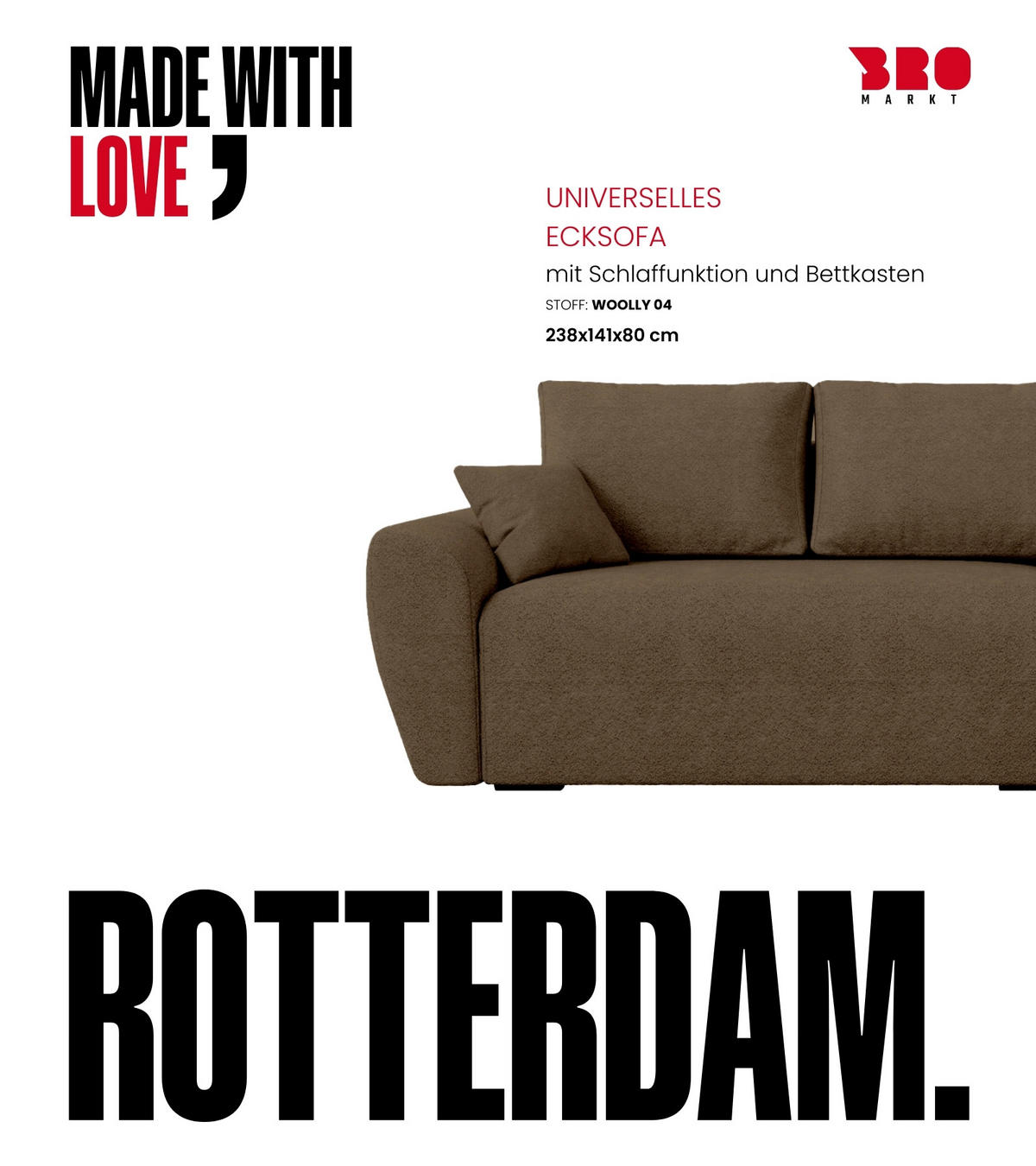 ECKSOFA Rotterdam mit Schlaffunktion Braun Bouclé - Braun, Textil (238/141cm) - Bromarkt