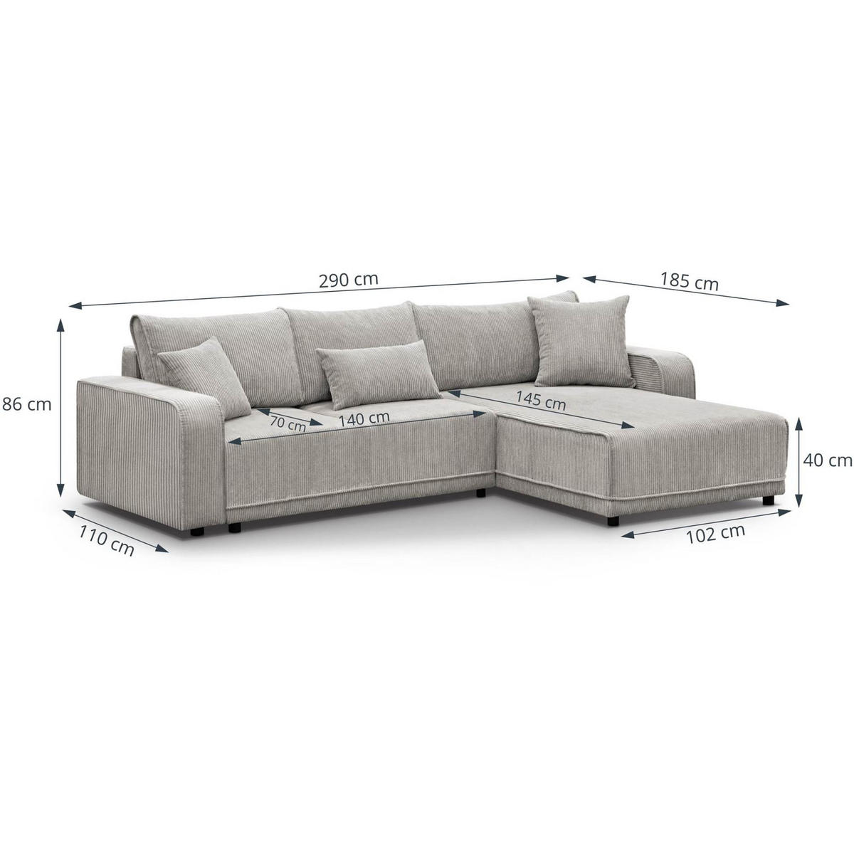 ECKSCHLAFSOFA Primo L beige - Beige/Schwarz, Textil (290/185cm) - Beautysofa