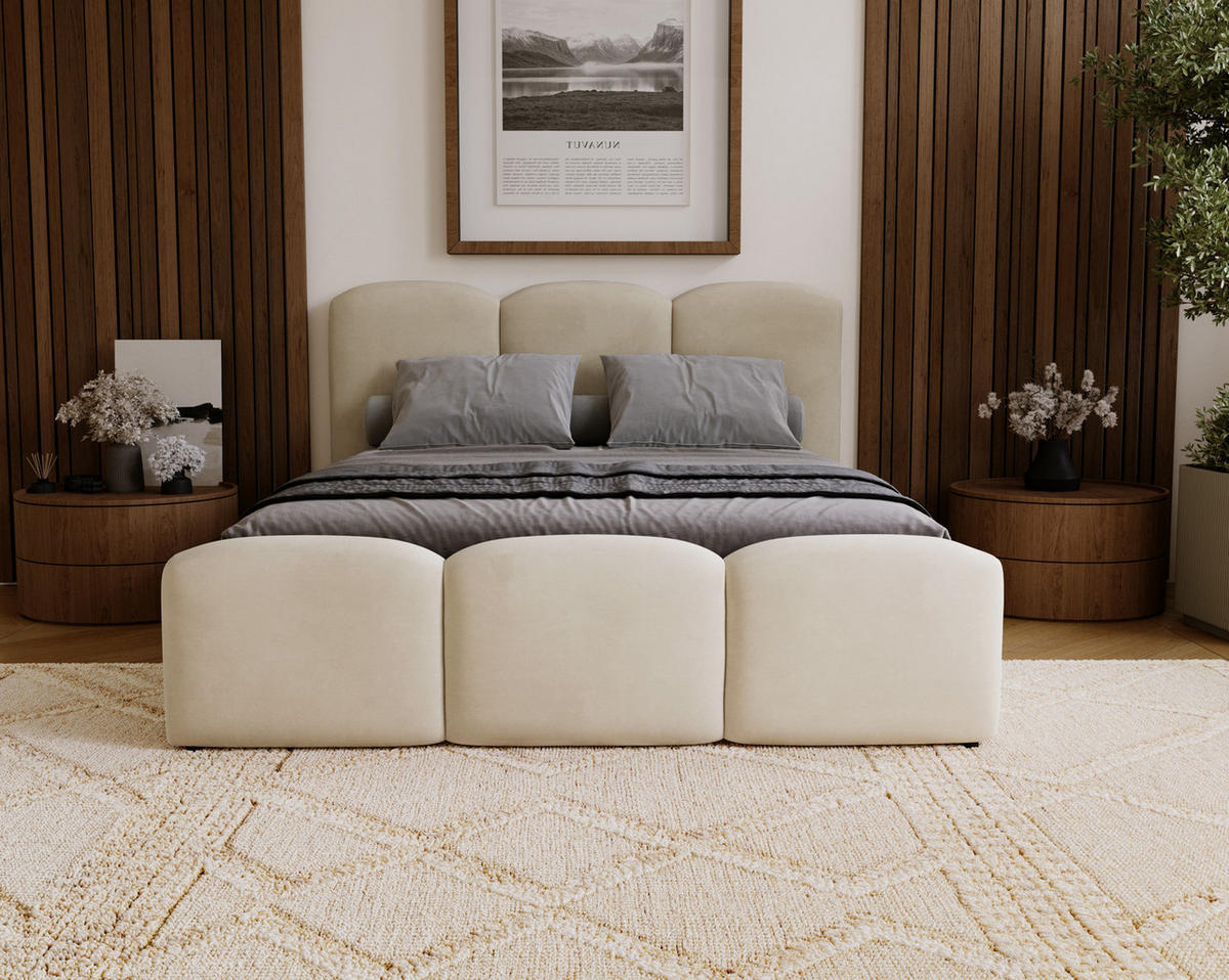 POLSTERBETT 200x200 cm Capri mit Bettkasten, Samt, Beige - Beige, Holz/Textil (200/200cm) - Emporius