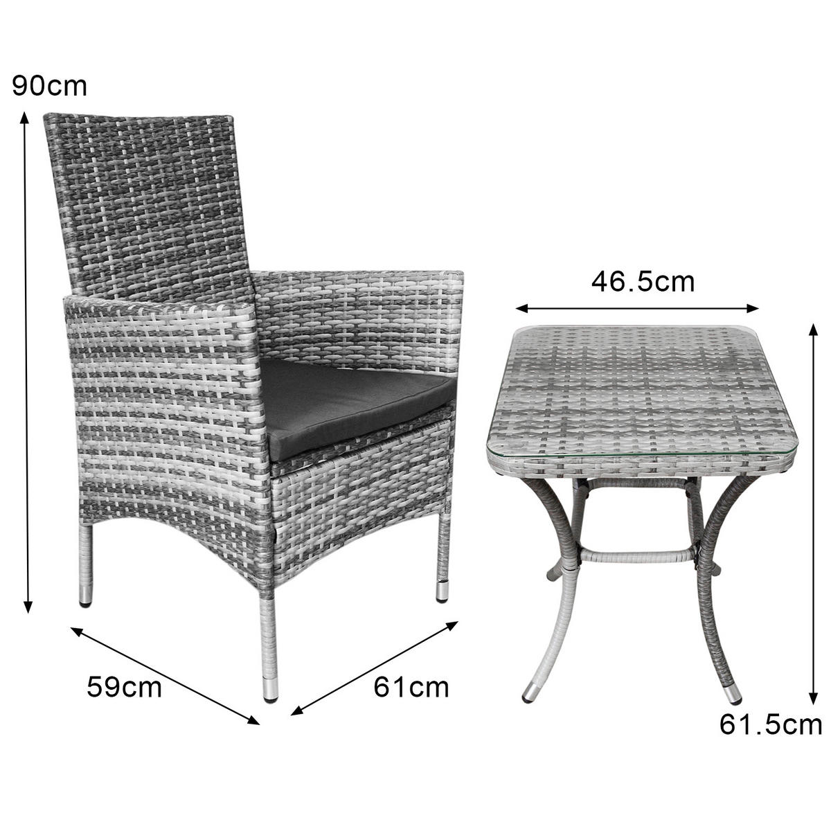 RATTAN-BISTRO-SET Hellgrau - Hellgrau, Kunststoff - Monstershop