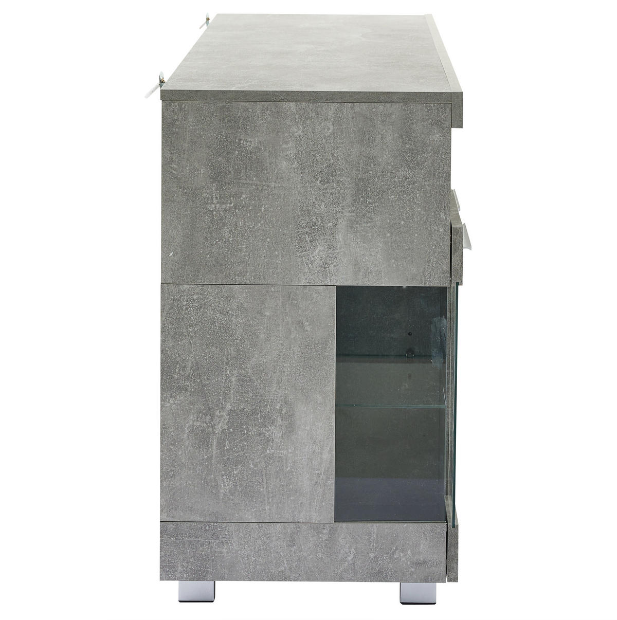 SIDEBOARD 140/40/70 cm in Zementgrau mit LED-Beleuchtung und Glastüren - Grau, Holzwerkstoff (140/70/40cm) - Flora Grace