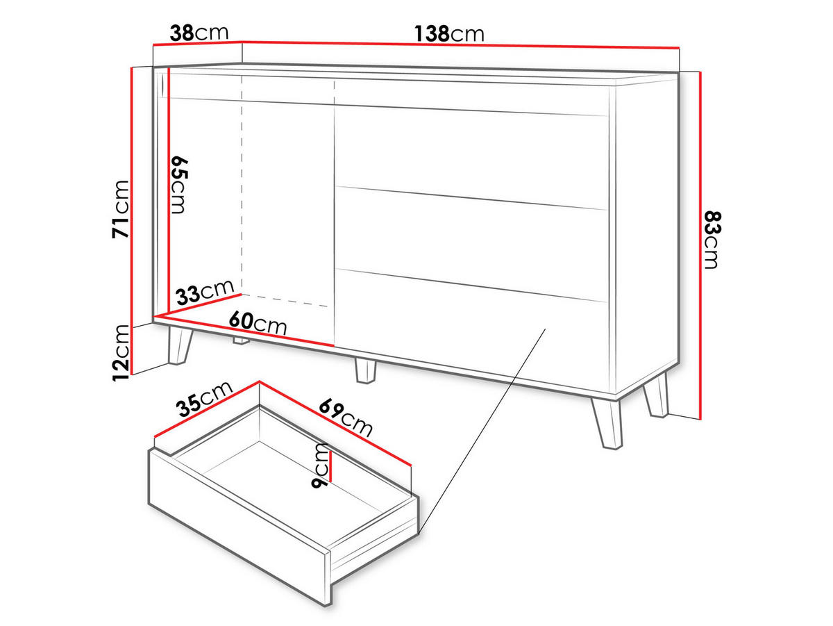 KOMMODE Nord - Eiche Wotan/Schwarz, Holzwerkstoff/Kunststoff (138/83/38cm) - MIRJAN24