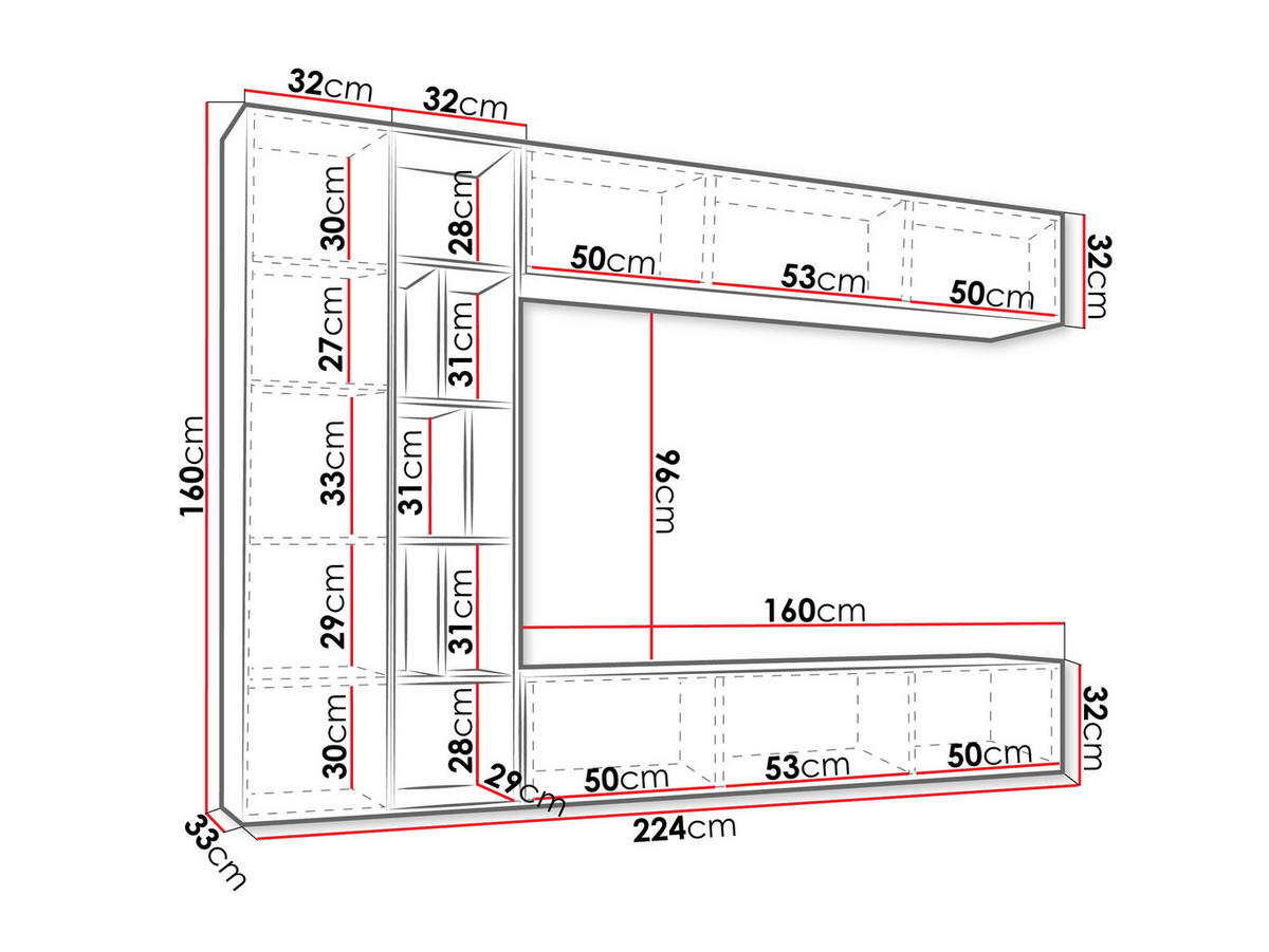 WOHNWAND Kodita - Kaschmir, Holzwerkstoff (224/160/33cm) - MIRJAN24