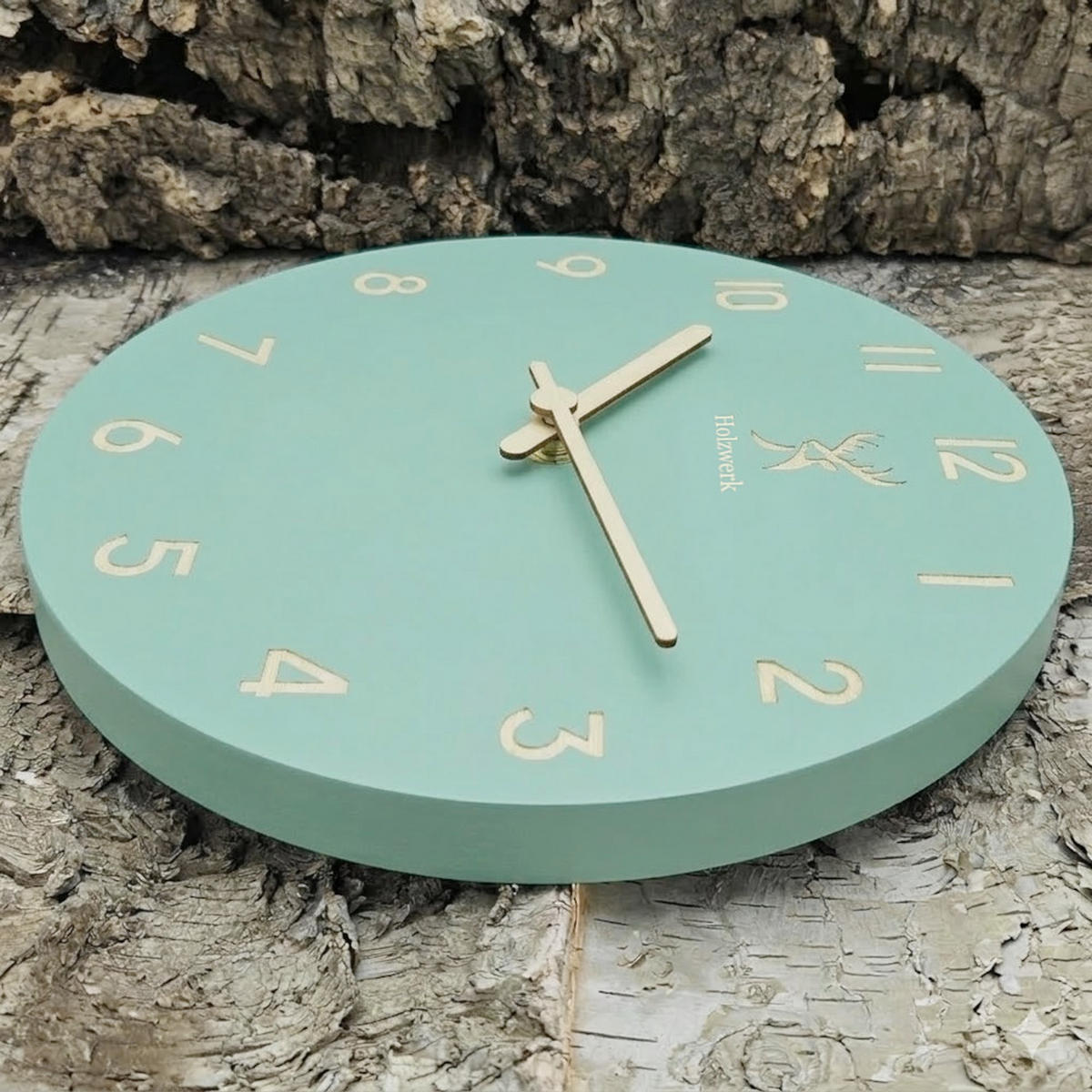 WANDUHR Holz Designer LIMBURG Loft Wand Uhr, mintgrün - Beige/Grün, Holz (25/25/2.2cm) - Holzwerk