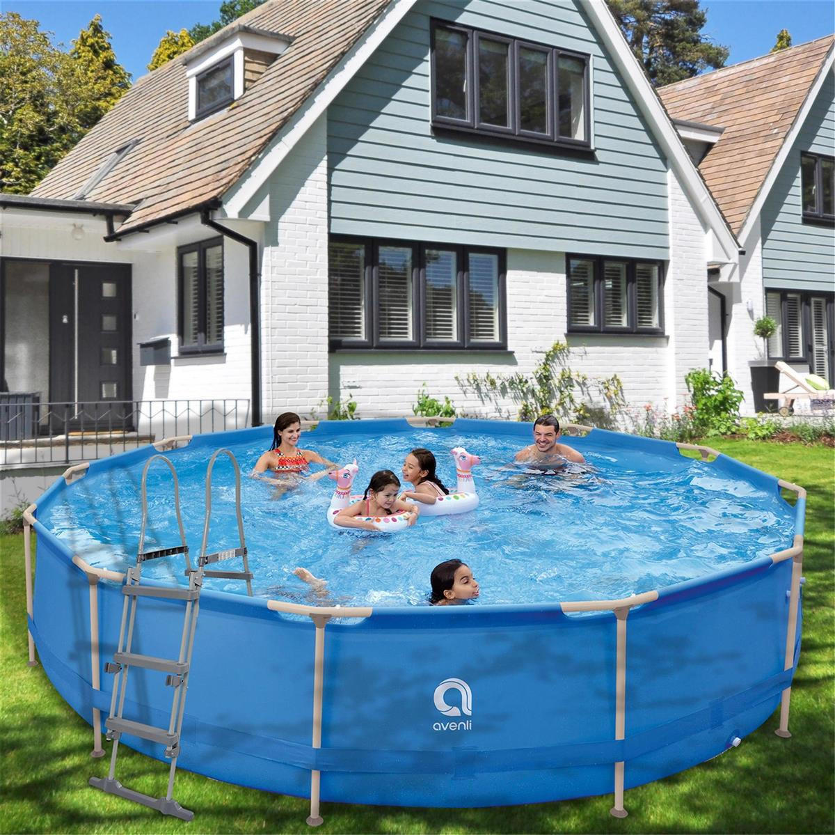 POOL Komplettset Framepool rund 450 x 90 cm blau mit Filterpumpe - Blau, Kunststoff (450/90/450cm) - Avenli