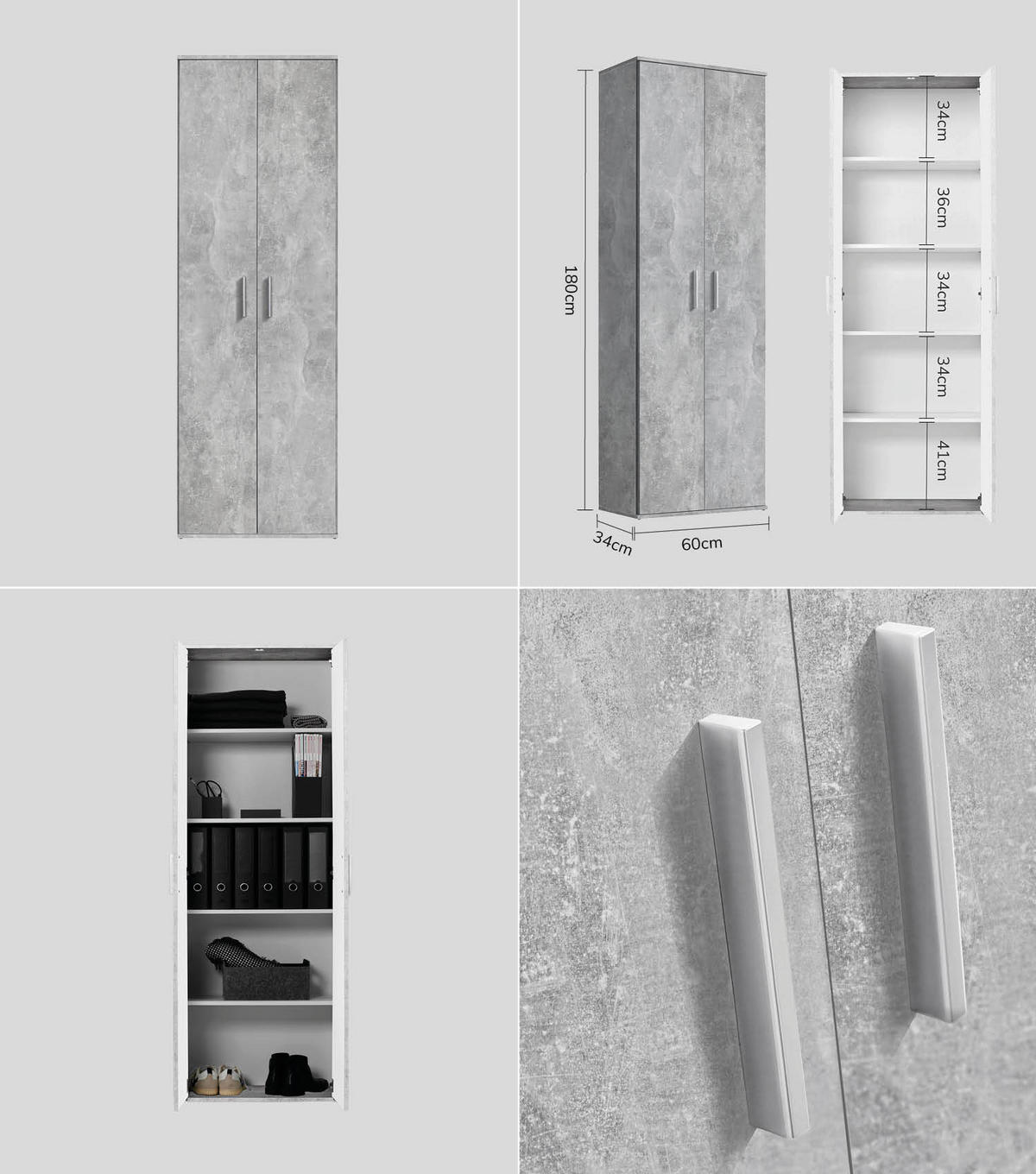 MEHRZWECKSCHRANK SET Der Allzweckwaffe - Silberfarben/Hellgrau, Holzwerkstoff (60/180/34cm) - Mokebo