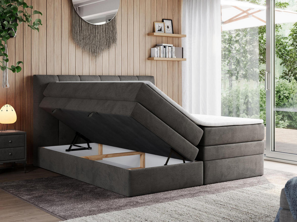 BOXSPRINGBETT ALVIN KING 120/200 Dunkelgrau Velvet - H3 - Dunkelgrau, Holz/Textil (120/200cm) - MKS