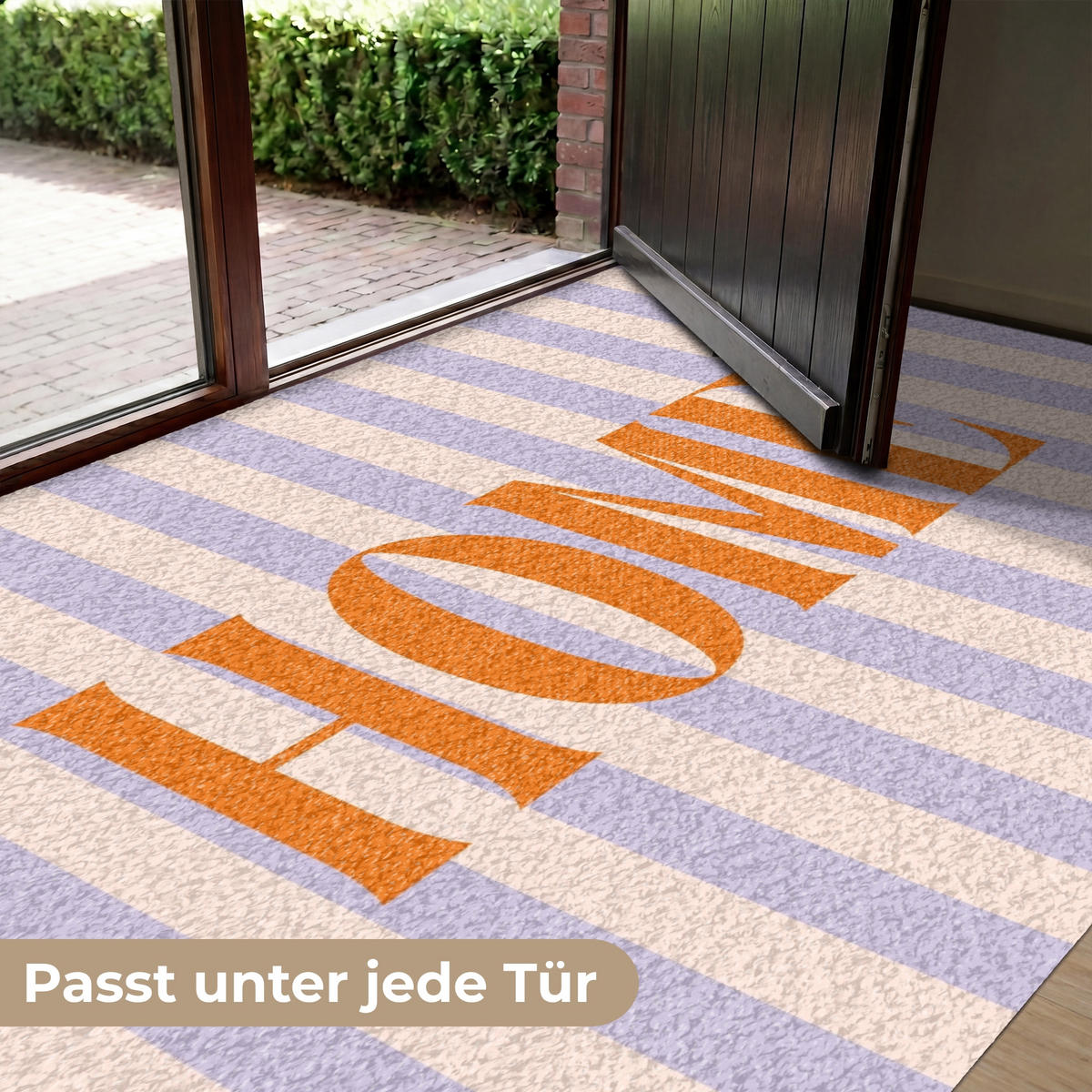 FUSSMATTE Lila – Orange – Streifen – Startseite 180x120 cm - Flieder, Kunststoff (180/0.4cm) - MuchoWow
