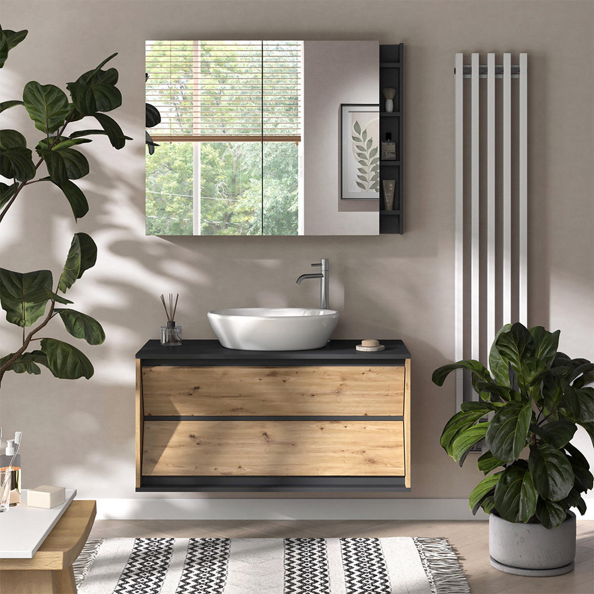 KOUPELNOVÝ NÁBYTEK Edelin Antracit/Artisan - antracitová, kompozitní dřevo (100/50/45cm) - Vicco