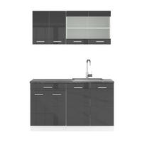 SINGLEKÜCHE R-Line Anthrazit Hochglanz/Weiß 140 cm, AP Anthrazit - Anthrazit/Weiß, Holzwerkstoff (140/81.6/60cm) - Vicco