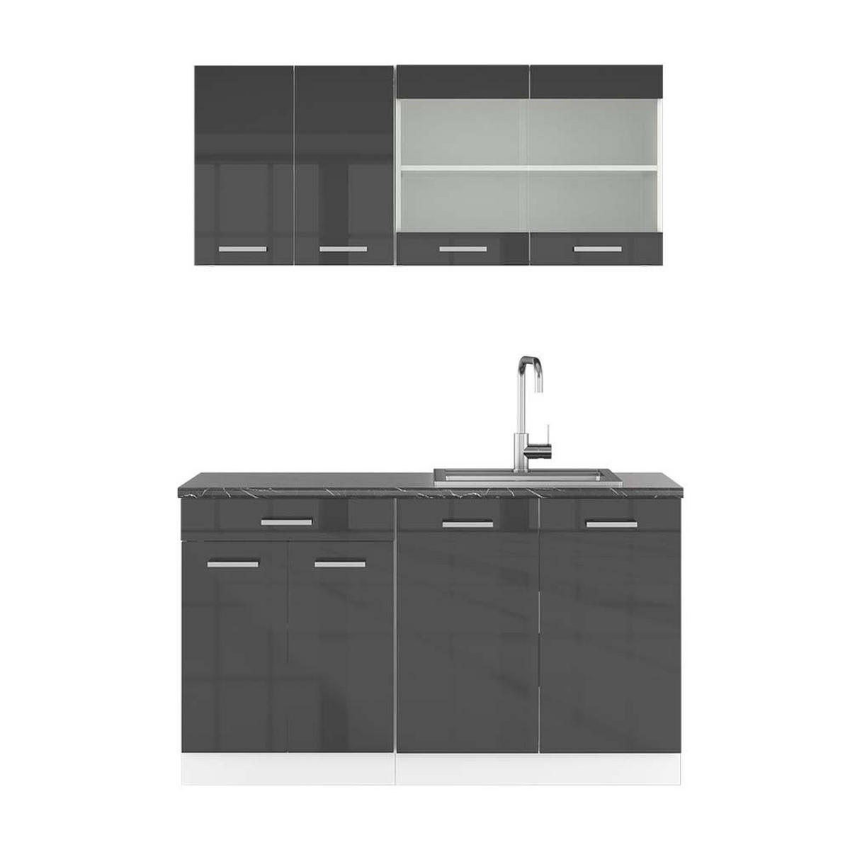 SINGLEKÜCHE R-Line Anthrazit Hochglanz/Weiß 140 cm, AP Anthrazit - Anthrazit/Weiß, Holzwerkstoff (140/81.6/60cm) - Vicco