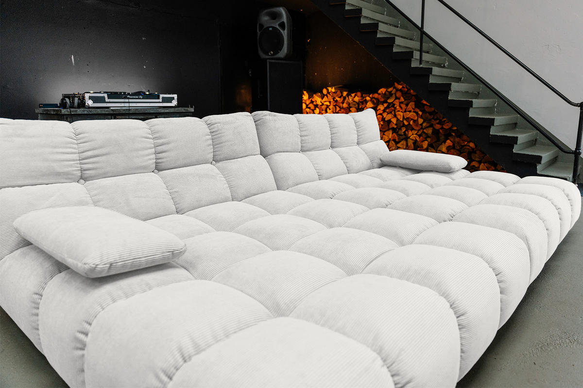 BIG SOFA VIVIEN Weiß Cord - Schwarz/Weiß, Kunststoff/Textil (296/85/178cm) - KAWOLA