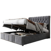 POLSTERBETT 140/200 cm Grau mit Polsterbank und Stauraum aus Samt - Grau, Textil (140/200cm) - OKWISH