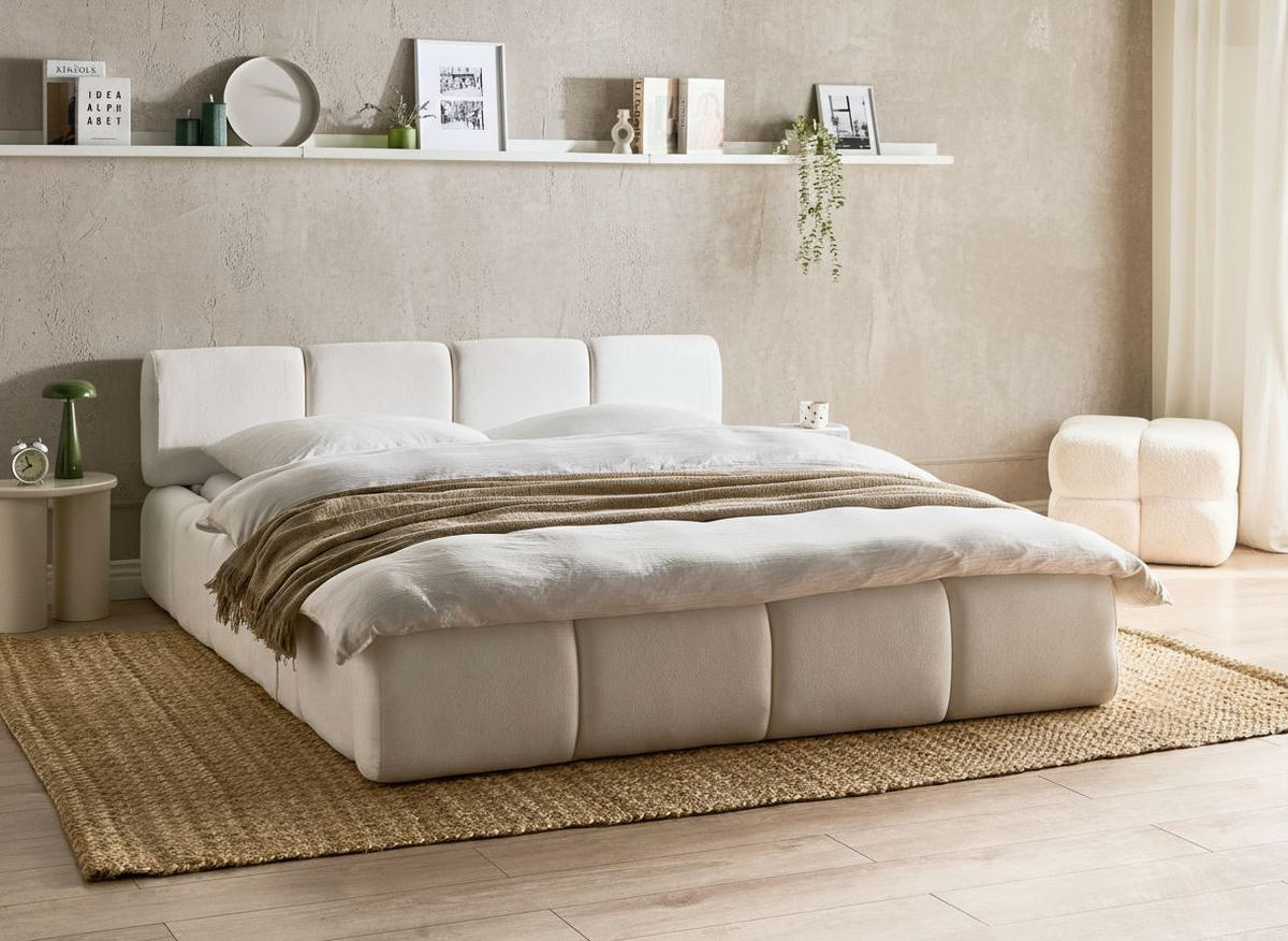 BETT mit Lattenrost 160/200 cm Stoff Cremeweiß Orville - Creme, Textil (160/200cm) - Beliani