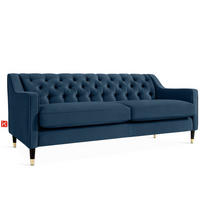 3-SITZER-SOFA NOMUS Velours, gesteppt, Marineblau - Wengefarben/Dunkelblau, Holz/Holzwerkstoff (192/78/80cm) - KONSIMO®